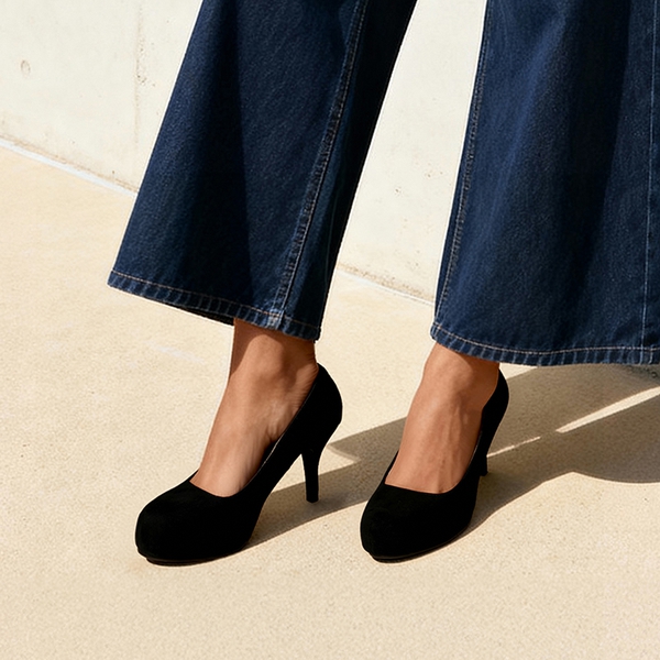 Classic Closed Toe 3 Inch Heels Pumps - BLACK SUEDE - 2