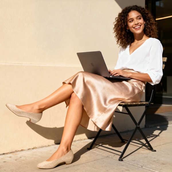 Low Heel Chunky Pump Shoes - GOLD GLITTER - 1