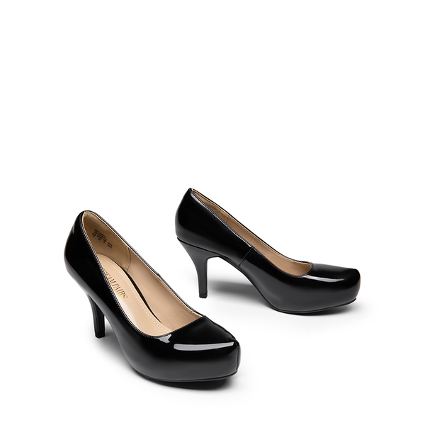 Classic Closed Toe 3 Inch Heels Pumps - BLACK PAT - 4