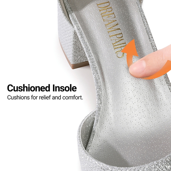 Annee Pointed Toe Low Chunky Heels Pump Shoes - SILVER GLITTER - 5