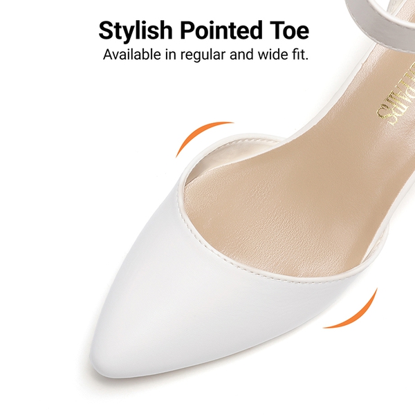 Annee Pointed Toe Low Chunky Heels Pump Shoes - WHITE PU - 4