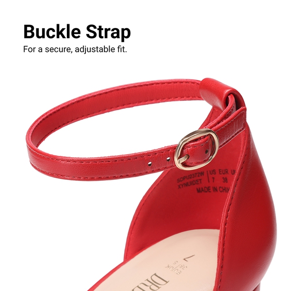 Platform Ankle Strap Chunky Pumps - RED-PU - 5