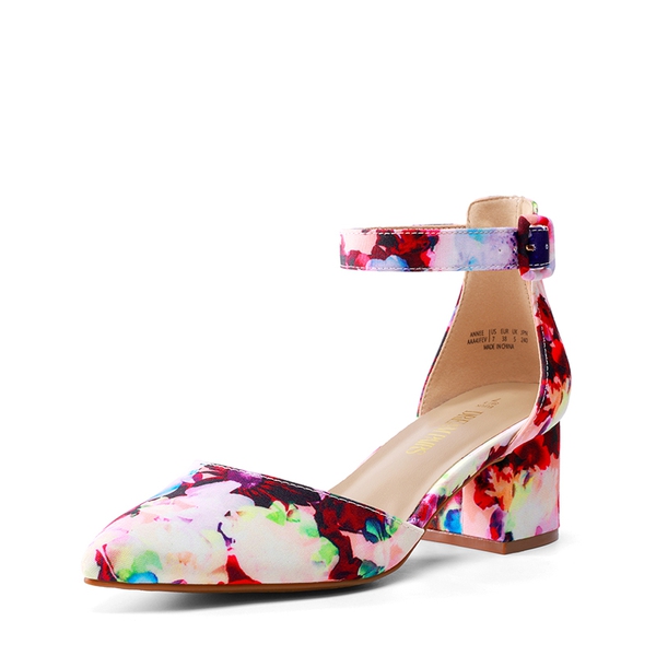 Annee Pointed Toe Low Chunky Heels Pump Shoes - FLORAL -  0