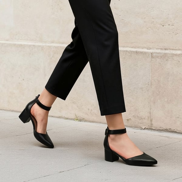 Annee Pointed Toe Low Chunky Heels Pump Shoes - BLACK PU - 2