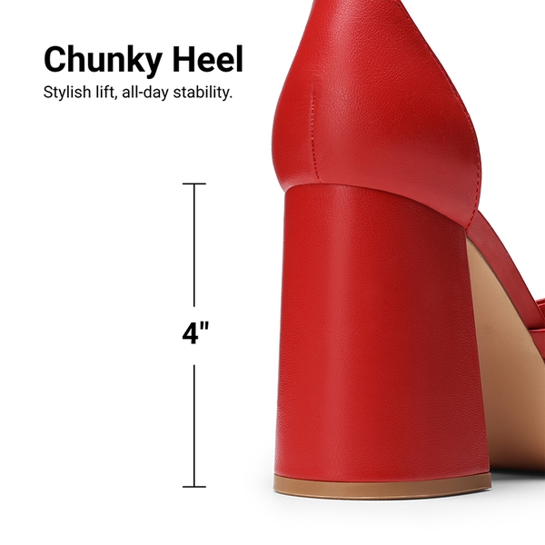 Platform Ankle Strap Chunky Pumps - RED-PU - 4