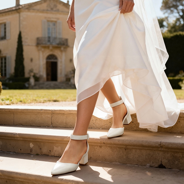 Annee Pointed Toe Low Chunky Heels Pump Shoes - WHITE PU - 2