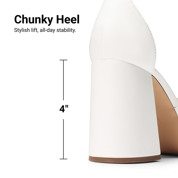 Platform Ankle Strap Chunky Pumps - WHITE-PU - 4