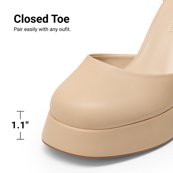Platform Ankle Strap Chunky Pumps - NUDE-PU - 3