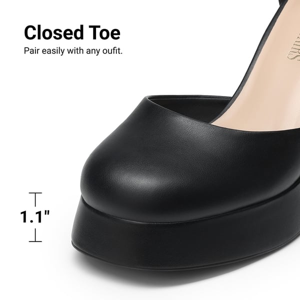 Platform Ankle Strap Chunky Pumps - BLACK-PU - 3