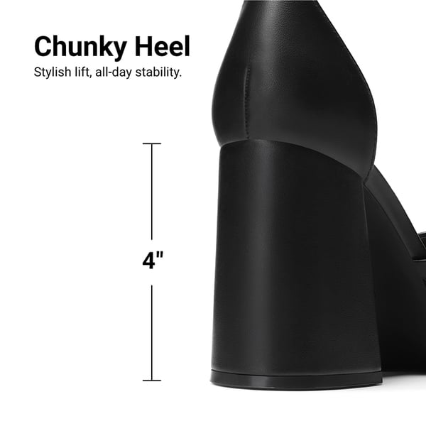 Platform Ankle Strap Chunky Pumps - BLACK-PU - 4