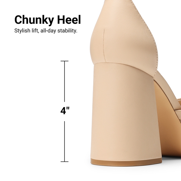 Platform Ankle Strap Chunky Pumps - NUDE-PU - 4