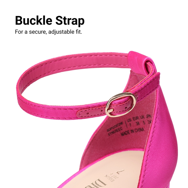 Platform Ankle Strap Chunky Pumps - HOT PINK-SATIN - 5
