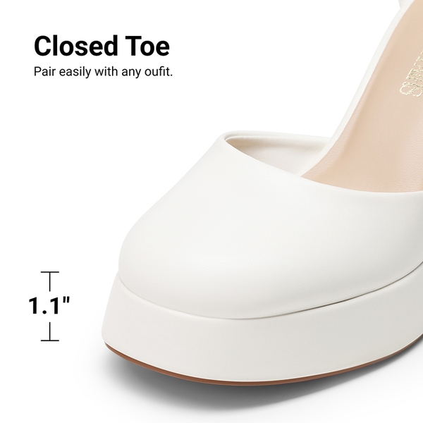 Platform Ankle Strap Chunky Pumps - WHITE-PU - 3