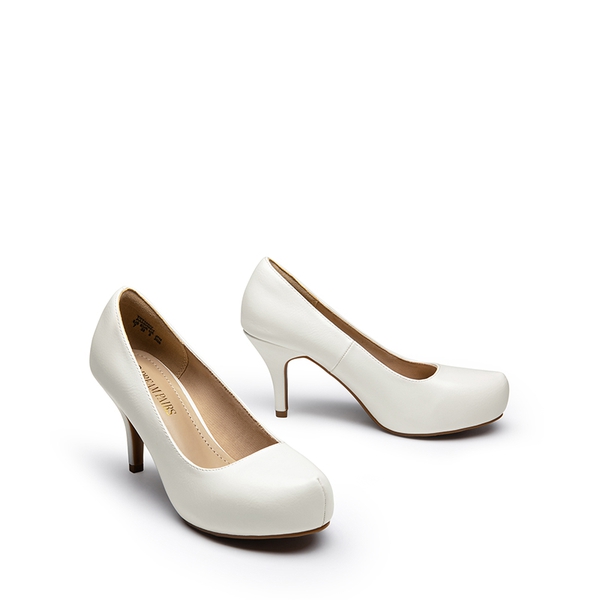 Classic Closed Toe 3 Inch Heels Pumps - WHITE PU - 4