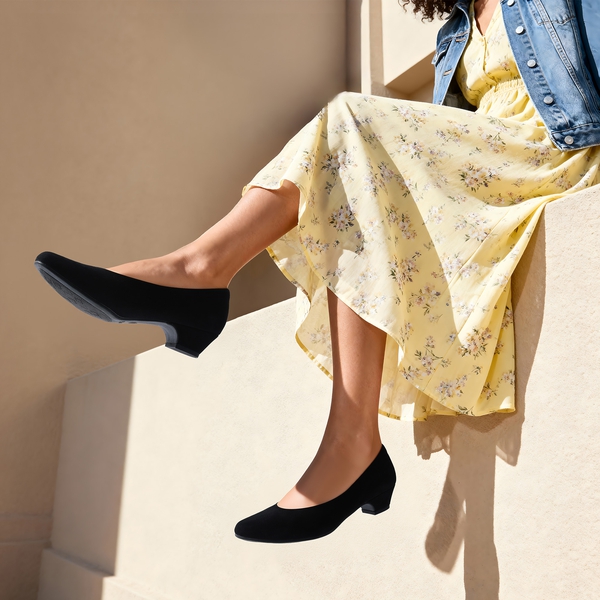 Low Heel Chunky Pump Shoes - BLACK SUEDE - 2