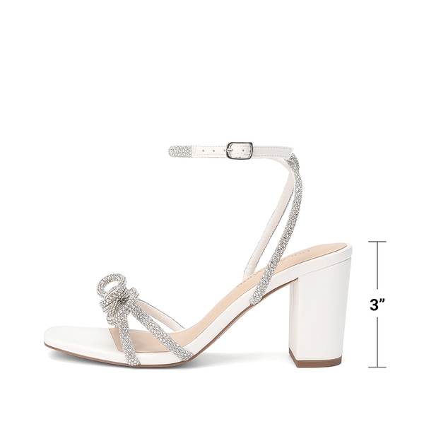 Women's Rhinestone Bow Block Heel Sandals - SILVER - 3