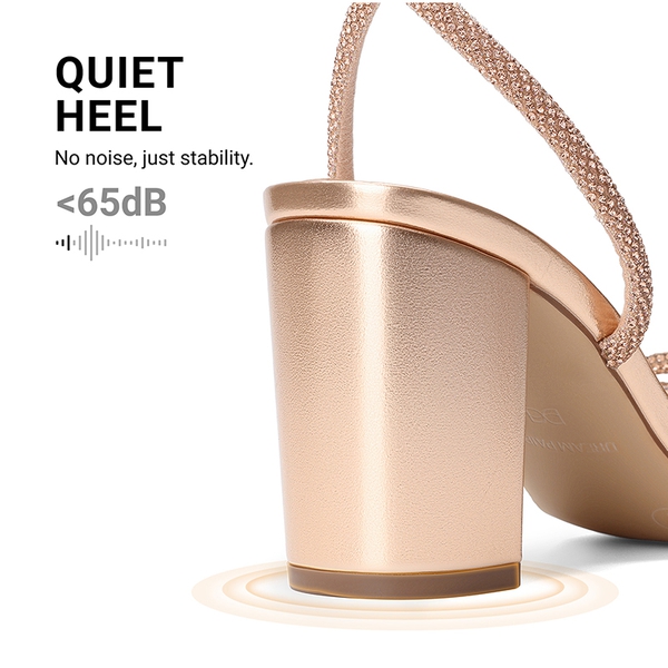 Women's Rhinestone Bow Block Heel Sandals - CHAMPAGNE - 5