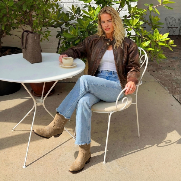 Women's Embroidered Cowboy Ankle Boots - CAMEL - 1