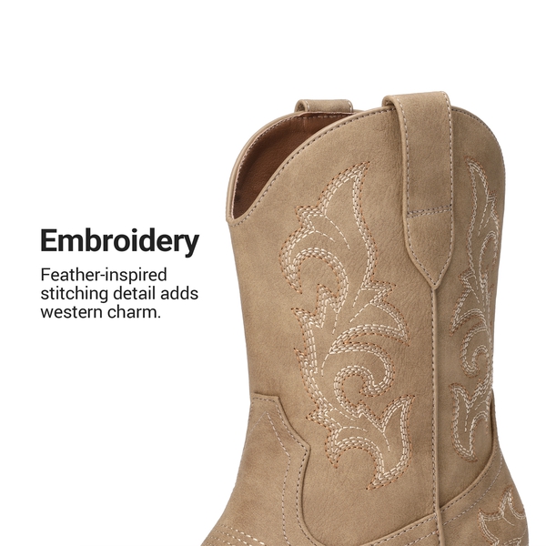 Women's Embroidered Cowboy Ankle Boots - CAMEL - 5