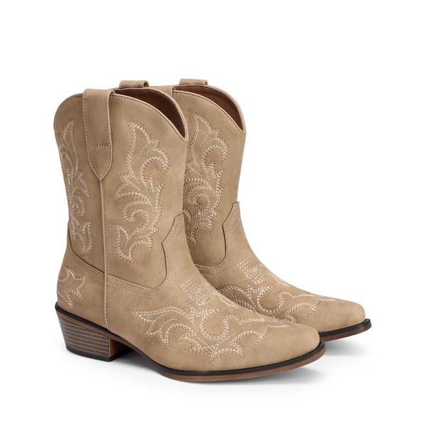 Women's Embroidered Cowboy Ankle Boots - CAMEL - 4
