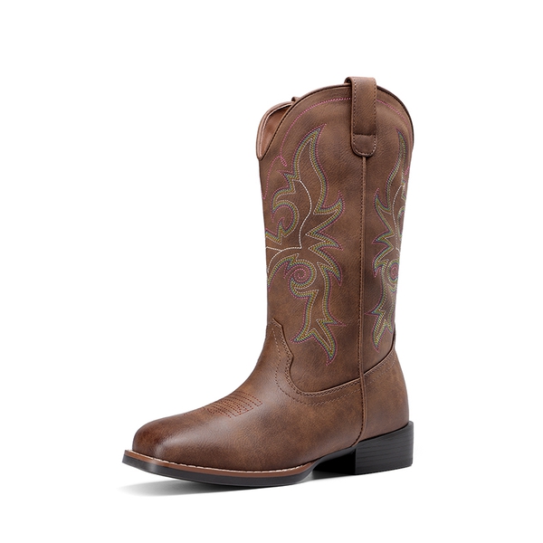 Women's Embroidered Mid-Calf Cowboy Boots - DARK BROWN -  0