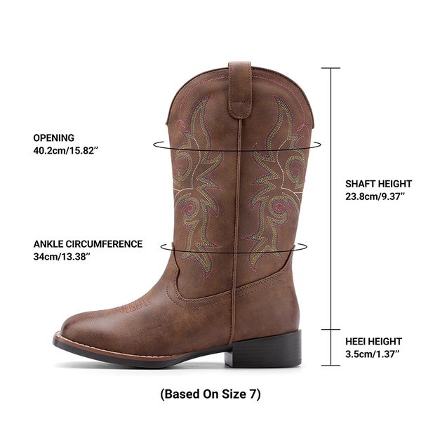 Women's Embroidered Mid-Calf Cowboy Boots - DARK BROWN - 3