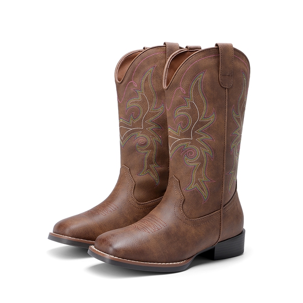Women's Embroidered Mid-Calf Cowboy Boots - DARK BROWN - 6