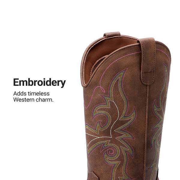 Women's Embroidered Mid-Calf Cowboy Boots - DARK BROWN - 5