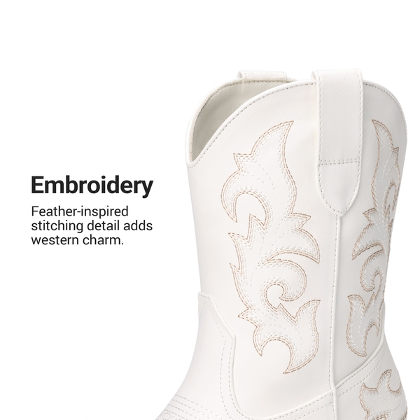 Women's Embroidered Cowboy Ankle Boots - WHITE - 5