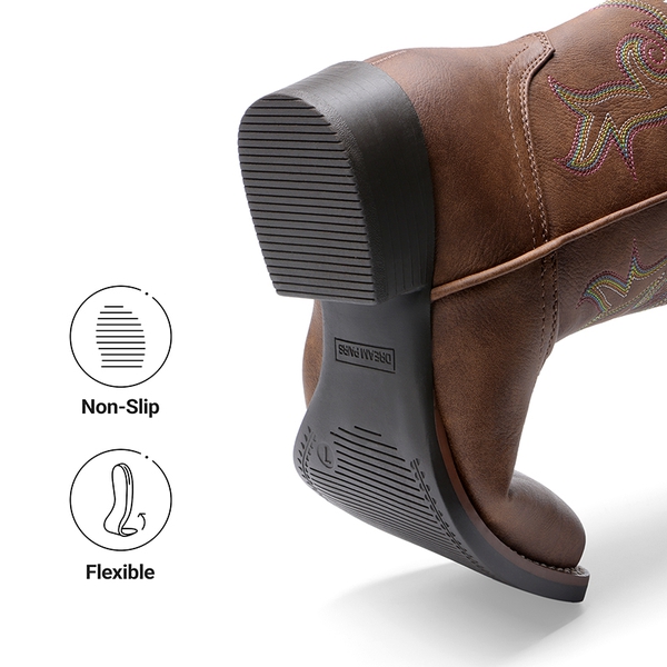 Women's Embroidered Mid-Calf Cowboy Boots - DARK BROWN - 7