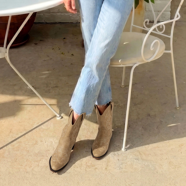 Women's Embroidered Cowboy Ankle Boots - CAMEL - 2