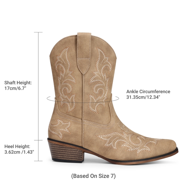 Women's Embroidered Cowboy Ankle Boots - CAMEL - 3