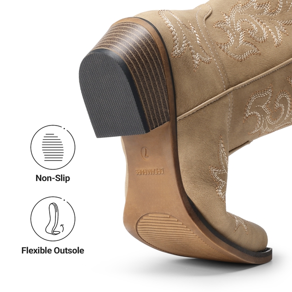 Women's Embroidered Cowboy Ankle Boots - CAMEL - 6