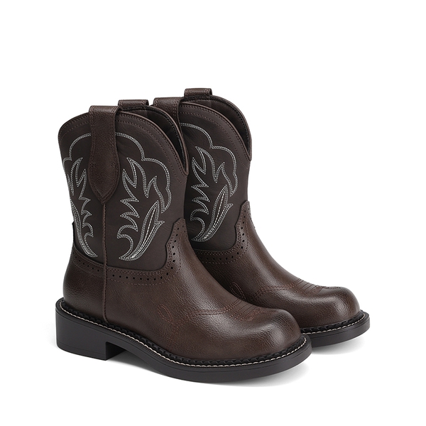 Women's Cushioned Western Slip-on Boots - ALL BROWN - 4