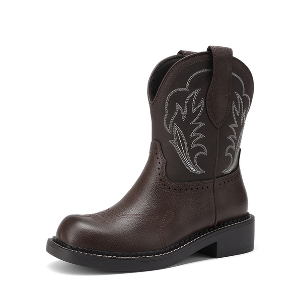 Women's Cushioned Western Slip-on Boots - ALL BROWN -  0
