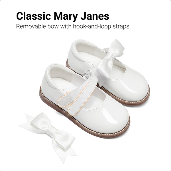 Girl's Mary Jane Dress Shoes with Removable Bow - WHITE - 6