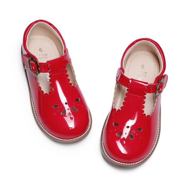 Girl's Mary Jane Flats with Floral Buckle - RED - 2
