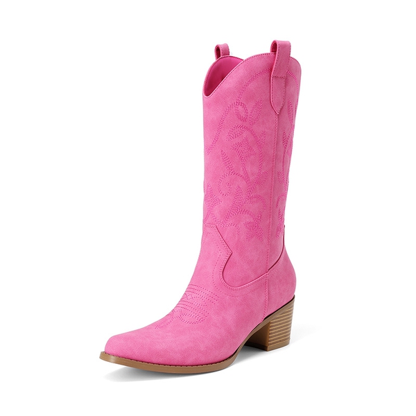 Women's Western Embroidered Cowboy Boots - PINK -  0