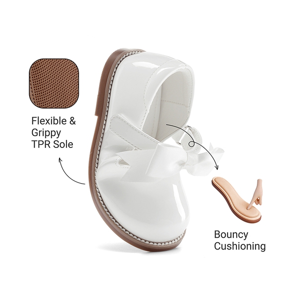 Girl's Mary Jane Dress Shoes with Removable Bow - WHITE - 4