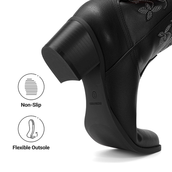 Women's Western Embroidered Cowboy Boots - BLACK - 5