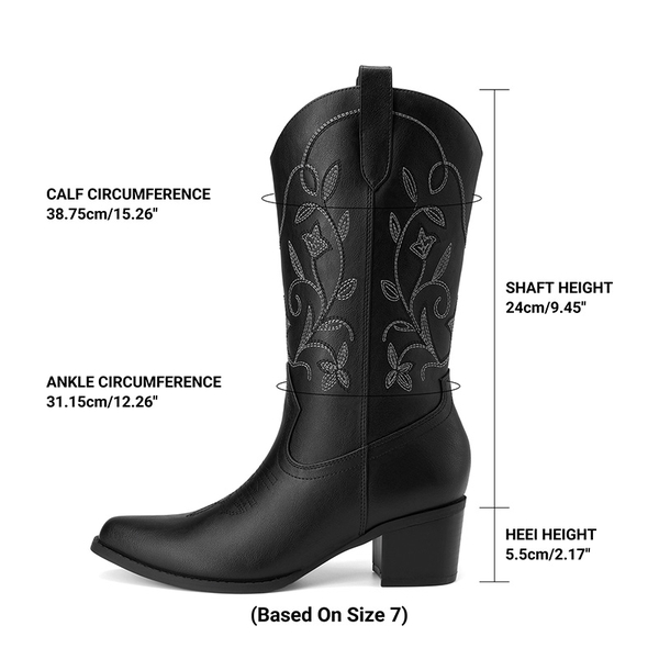 Women's Western Embroidered Cowboy Boots - BLACK - 3