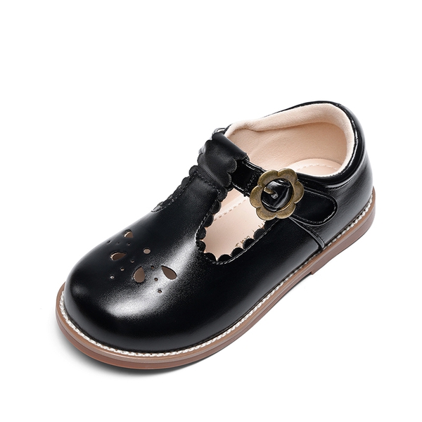 Girl's Mary Jane Flats with Floral Buckle - BLACK -  0