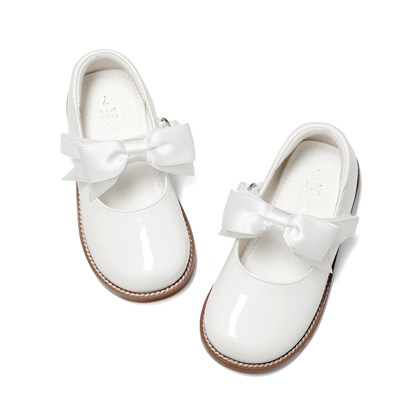 Girl's Mary Jane Dress Shoes with Removable Bow - WHITE - 2