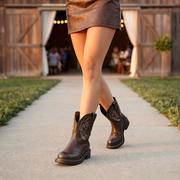 Women's Cushioned Western Slip-on Boots - ALL BROWN - 2