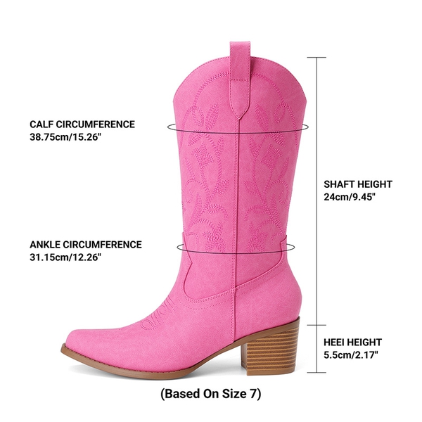 Women's Western Embroidered Cowboy Boots - PINK - 3
