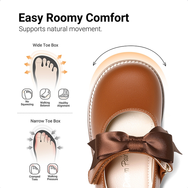 Girl's Mary Jane Dress Shoes with Removable Bow - BROWN - 3