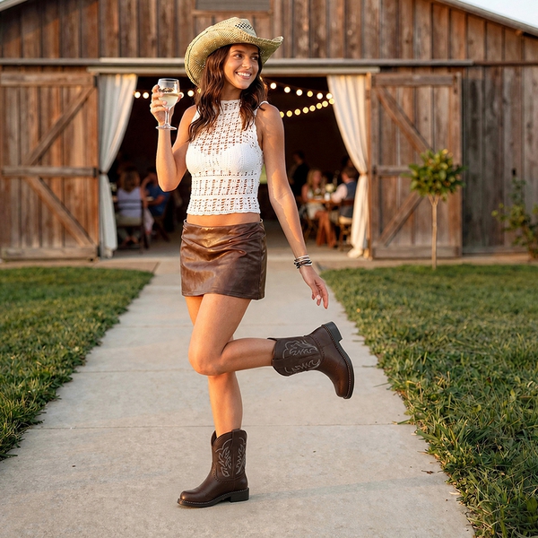 Women's Cushioned Western Slip-on Boots - ALL BROWN - 1
