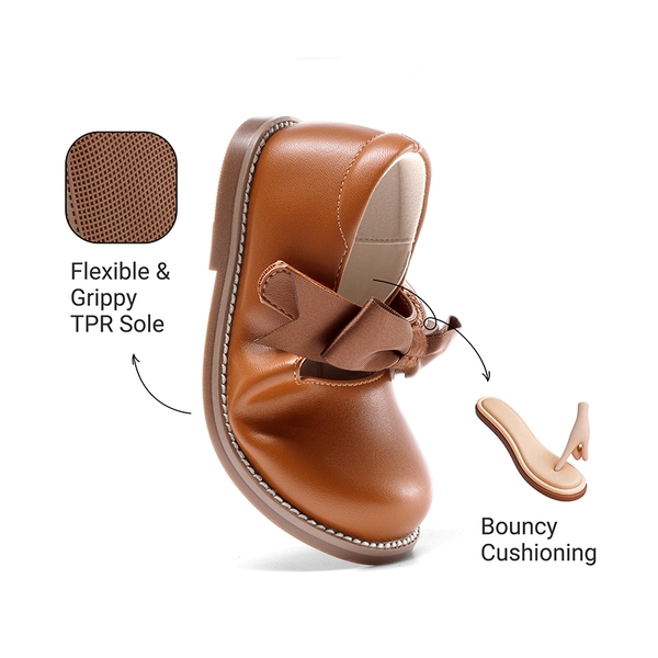 Girl's Mary Jane Dress Shoes with Removable Bow - BROWN - 4