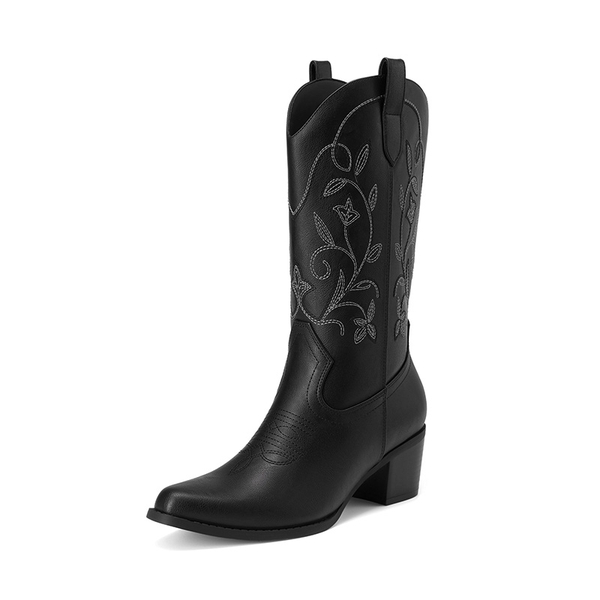 Women's Western Embroidered Cowboy Boots - BLACK -  0