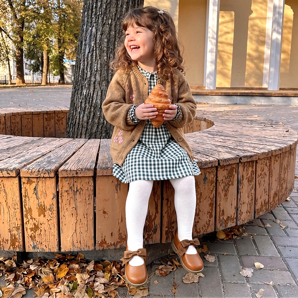 Girl's Mary Jane Dress Shoes with Removable Bow - BROWN - 1